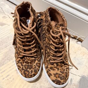 Not Rated Brown Leopard Fringe Sneakers